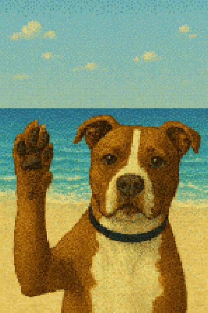 Pixel art pitbull waving